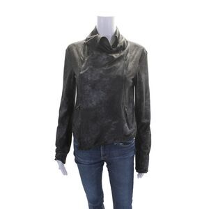 Georgie Womens Front Zip Long Sleeve Faux Suede Light Jacket Gray Size Small